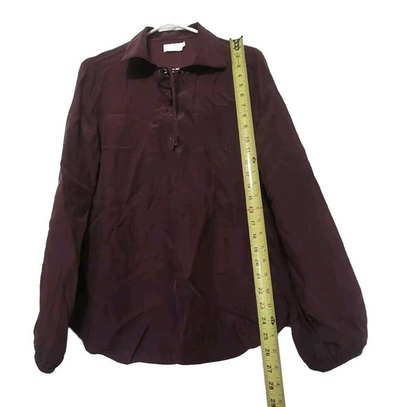 FRAME Le Lace Up Blouse Womens Size M 100% Silk Mahogany Maroon Tie Front - Picture 6 of 8